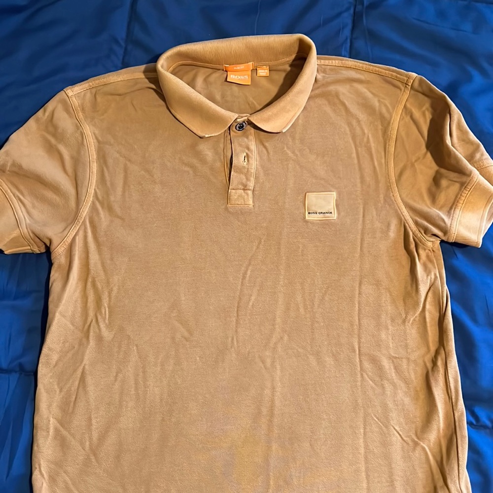 Large slim fit orange Hugo boss collar shirt
